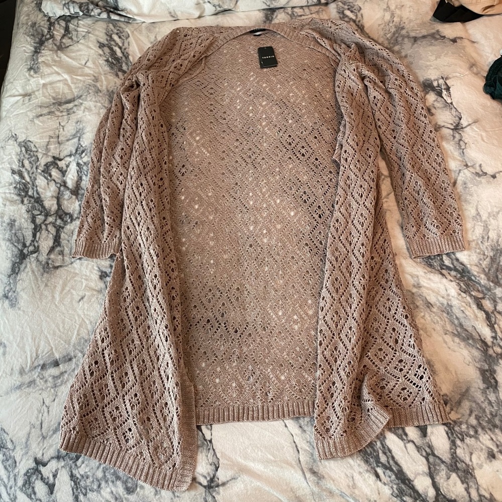 Diamond Pointelle Drape Front Longline Cardigan